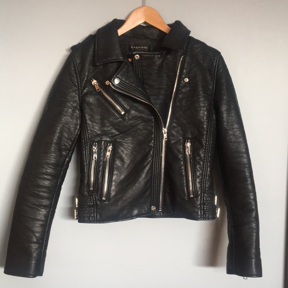 Bagatelle Faux Leather Buckle-Trim Moto Jacket